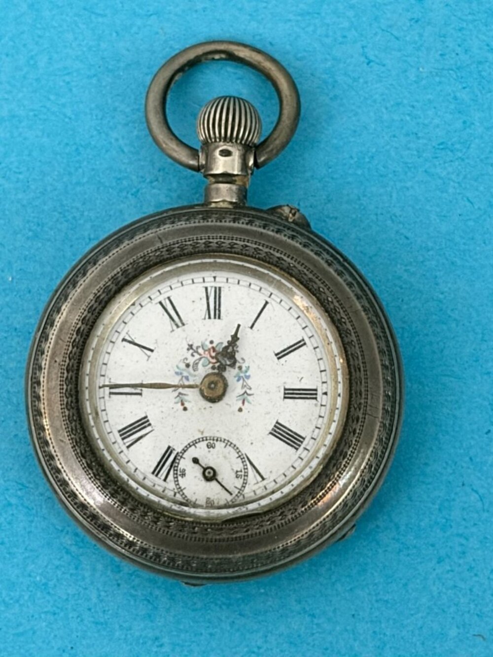 Enamel Swiss .800 Silver Case Pocket Watch Antique Engraved 4 parts / repair
